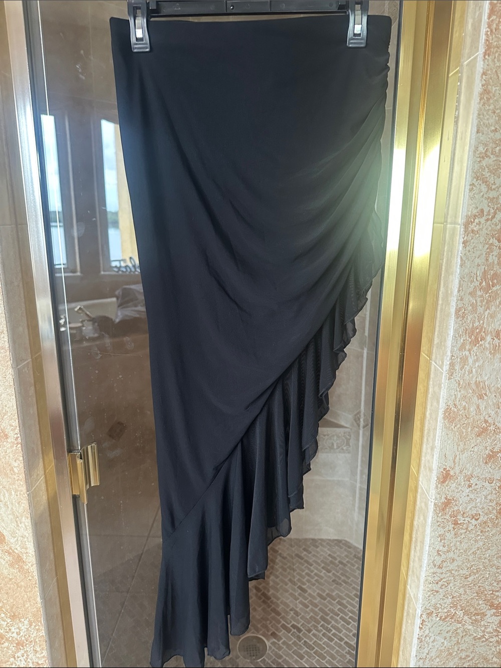 SHEIN Black Asymmetric Ruffle Maxi Skirt - Women size M